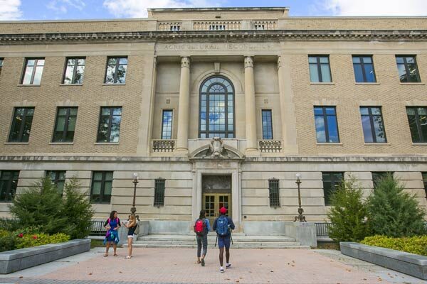Facade of Warren Hall as Students inside.