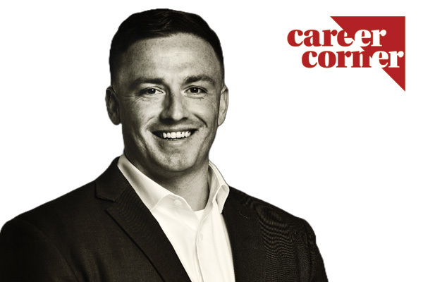 headshot of JJ Myron with the Career Corner graphic identifier overlaid on the photo next to him.