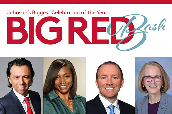 headshots of two men and two women framed by the words Big Red Bash: Johnsons Biggest Celebration of the Year.